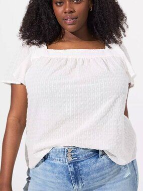 Torrid White Clip Jacquard Square Neck Flutter Sleeve Top 2X